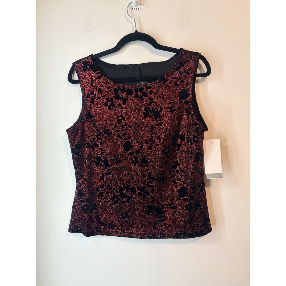 Vintage John Roberts Red Black Glitter Velvet Floral Tank Top NWT Size 12